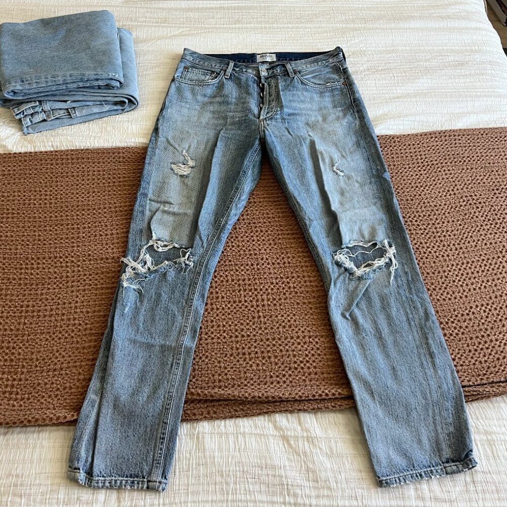 Agolde Ankle Cut Light Wash Distressed Denim Jeans - Size 29